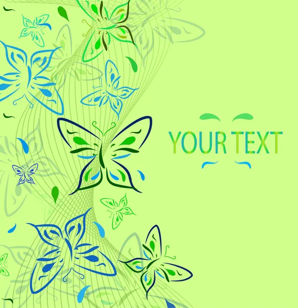 Latar belakang hijau dengan ornamen dari kupu-kupu dan tempat f - Stok Vektor