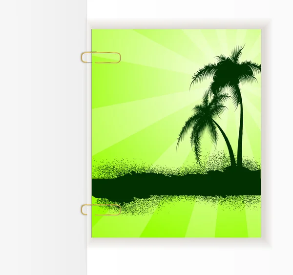 Background with the palm trees, attached to a sheet of paper pap — Stock Vector