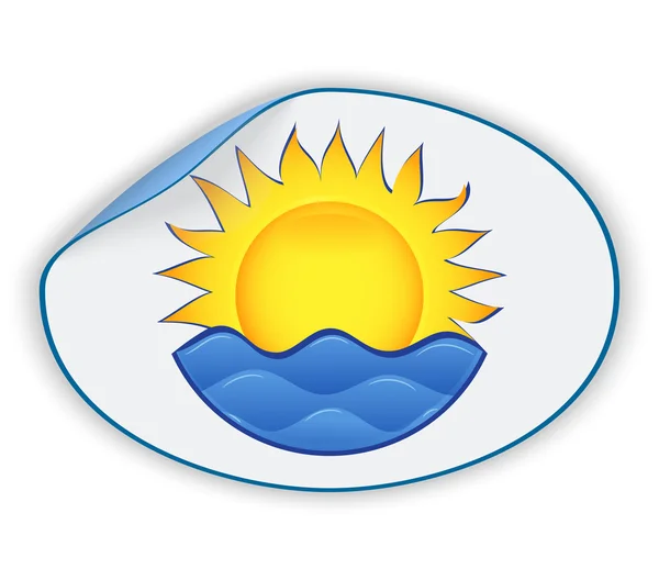 Etiqueta com a imagem do sol e ondas. eps10 — Vetor de Stock