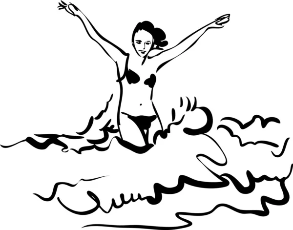 波の海で戯れるビキニの女の子 — ストックベクタ