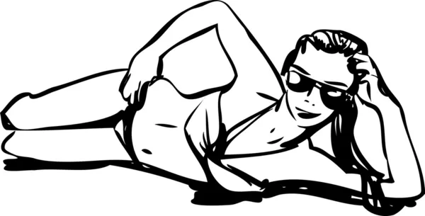 Meisje in een bikini en zonnebril liegen — Stockvector
