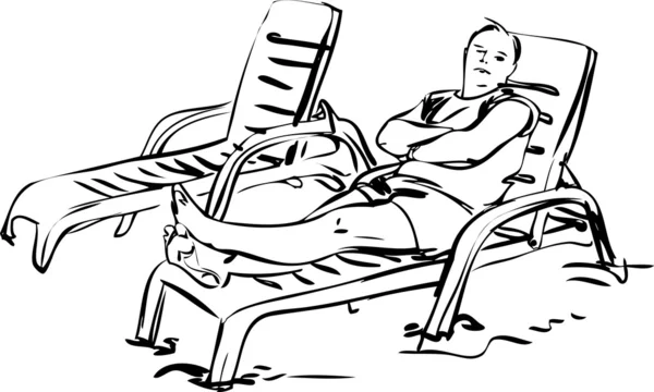 Man sunbathing on a beach lounger — Stock Vector