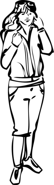 黑色和白色草绘马裤的苗条女孩 — 图库矢量图片