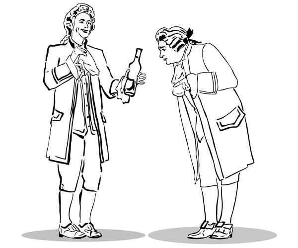 Un homme en vieux costume, avec une bouteille — Image vectorielle