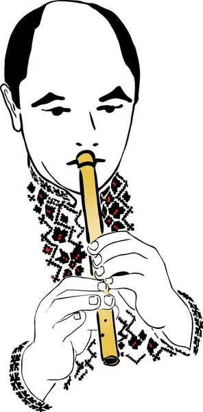 Piper músico masculino preto e branco em instrumentos de sopro —  Vetores de Stock