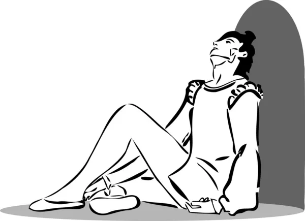 El tipo sentado en el suelo en blanco y negro — Archivo Imágenes Vectoriales