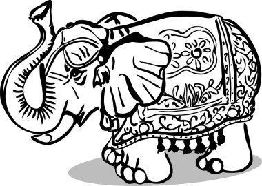 Statue of an elephant with ornament black and white clipart