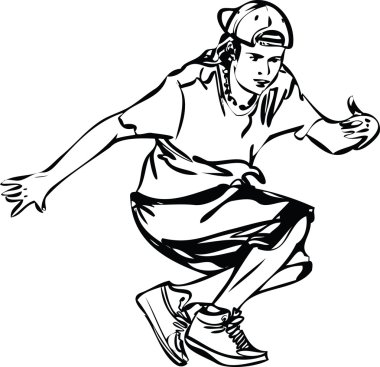 Bboy guy dancing breakdance black and white clipart