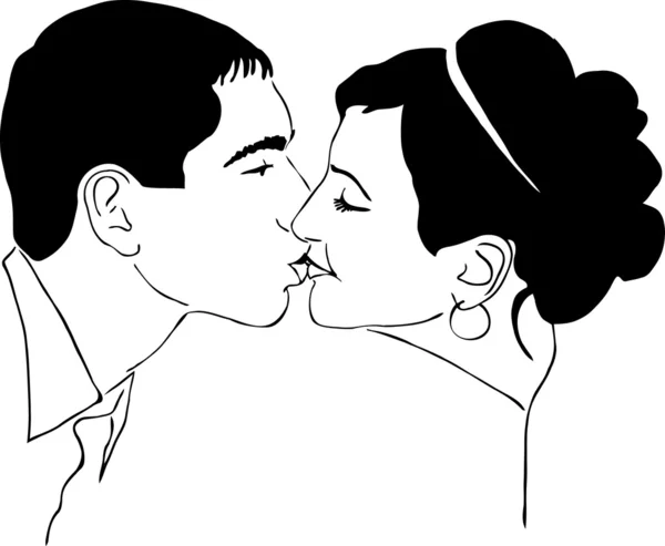 Mann küsst Frau schwarz auf weiß — Stockvektor