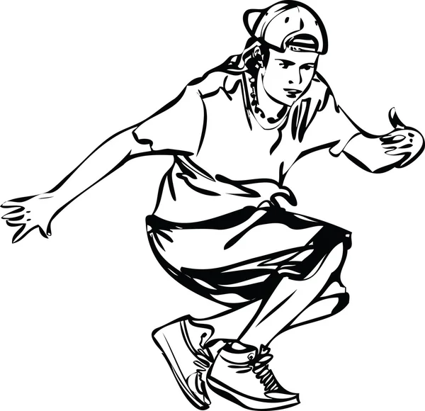 Bboy cara dançando breakdance preto e branco — Vetor de Stock