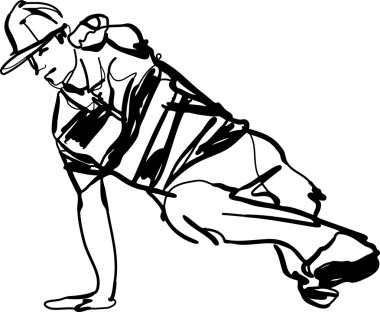 Bboy guy dancing breakdance black and white clipart