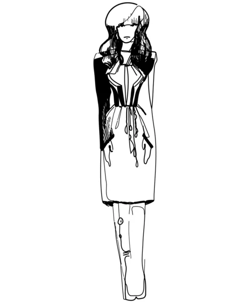 Croquis dessin noir et blanc fille croquis — Image vectorielle