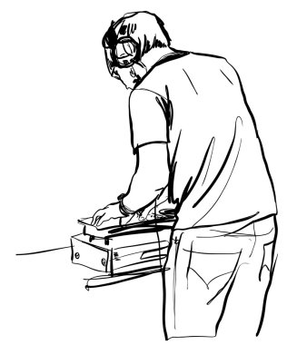 Black and white sketch Dj remote control for the headphones clipart