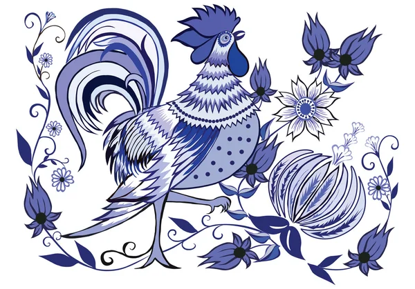 Dekorativt blommönster är ett vykort med blommor och fåglar — Stock vektor
