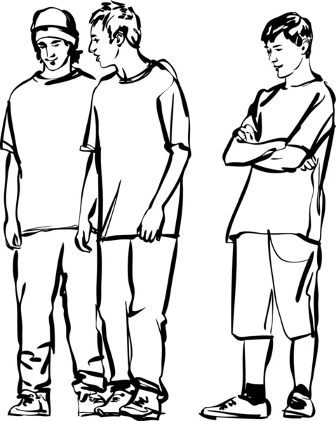 Zwart-wit schets van de jongens — Stockvector