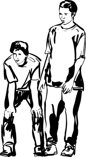 Esquisse en noir et blanc des gars — Image vectorielle