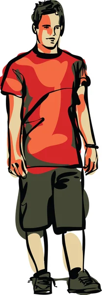 Guy in shorts and red T-shirt — Stock Vector