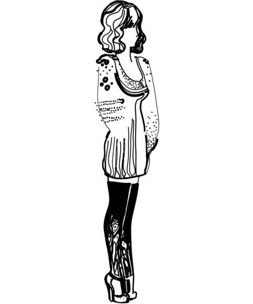 Boceto de una chica con una camisa bordada — Vector de stock