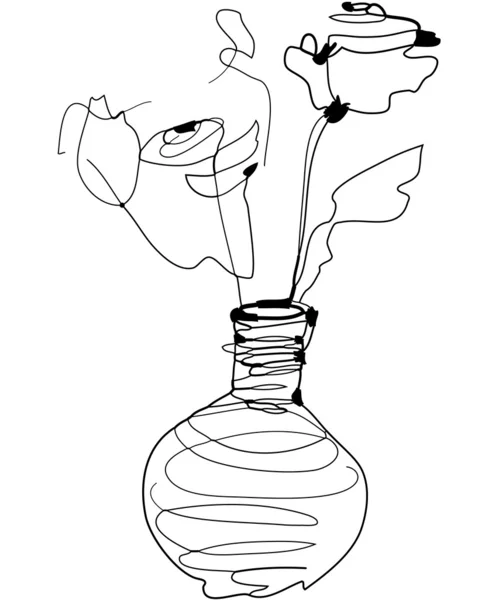 Σκίτσο τριαντάφυλλα που στέκεται σε ένα βάζο — Διανυσματικό Αρχείο