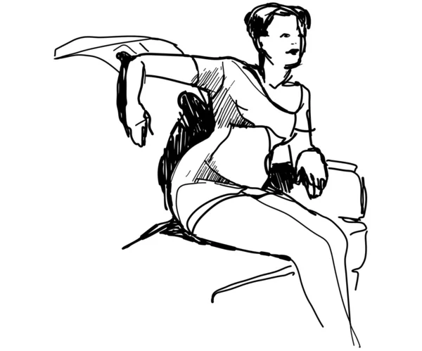 Девушка в коротком платье на диване — стоковый вектор