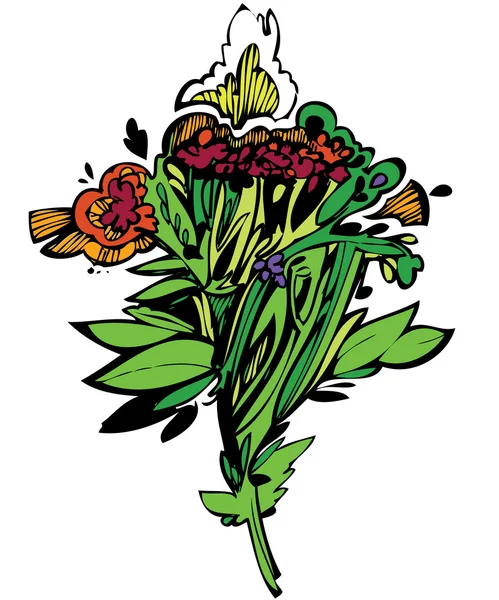 Světlé kytice lučních květin, černé a bílé obrázek — Stockový vektor