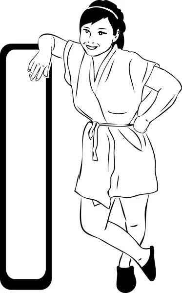 黑色和白色的图片女孩穿浴袍 — 图库矢量图片