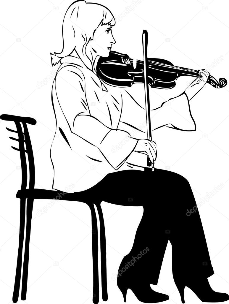Picture blonde violinist playing while sitting on