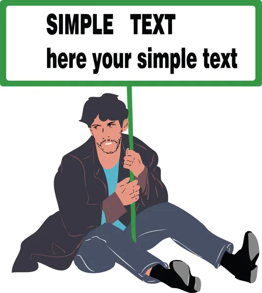 Homme assis sur le sol avec une affiche dans les mains — Image vectorielle