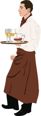 The waiter keeps glasses filled at hand clipart