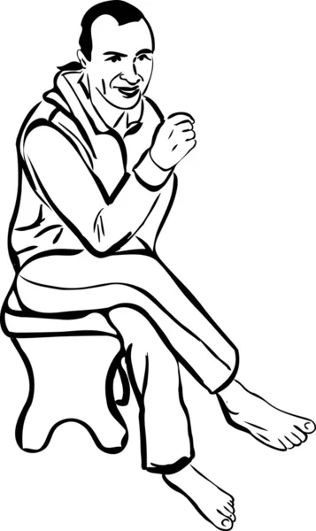 Bild skizziert einen barfüßigen Kerl, der auf einem Schemel sitzt — Stockfoto