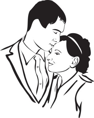 Image girl and boy clung to each other in silence clipart