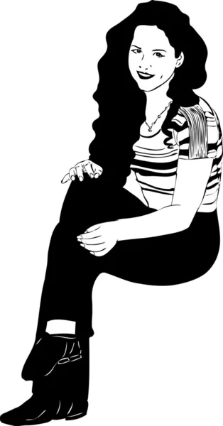 Зображення дівчини з довгим волоссям, що сидить закинуті ноги — стоковий вектор