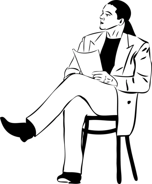 Homem que está lendo enquanto está sentado em uma cadeira de madeira — Vetor de Stock