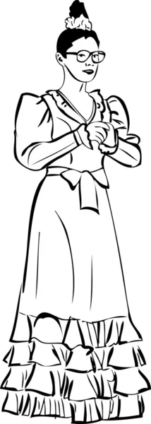Afbeelding schets van een meisje met bril en een lange jurk — Stockvector