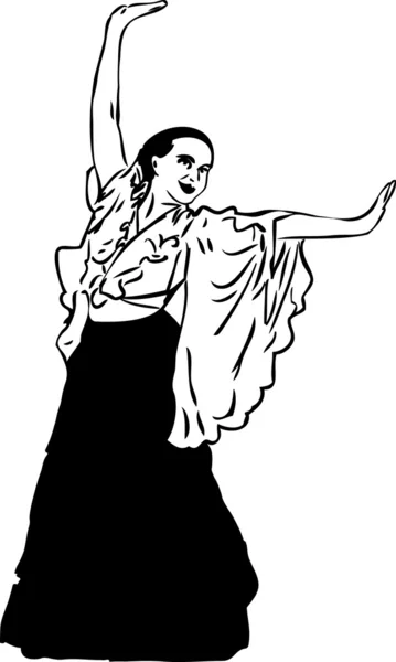 Szkic obrazu dziewczyna w długiej spódnicy to tańce — Wektor stockowy