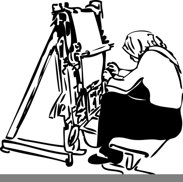 직조 기에서 여자 직공의 스케치 — 스톡 사진