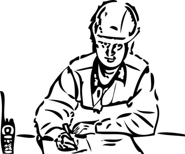 Croquis d'un homme portant un casque à la table — Image vectorielle