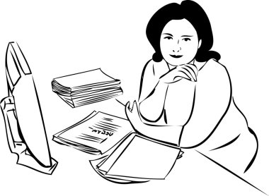 Sketch of a girl at the table clipart