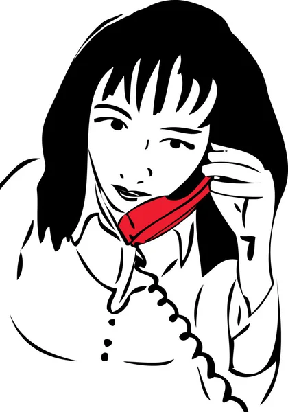Σκίτσο ενός κοριτσιού που μιλάμε στο τηλέφωνο και το κόκκινο — Διανυσματικό Αρχείο