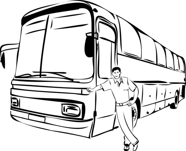 Skizze eines Mannes neben seinem Busfahrer — Stockvektor