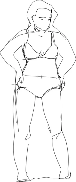 Schizzo di una ragazza in costume da bagno in spiaggia — Vettoriale Stock