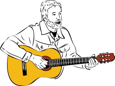 Sketch of a man with a beard playing a guitar clipart