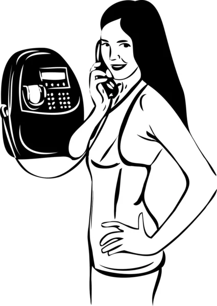 Croquis d'une fille parlant sur une cabine téléphonique — Image vectorielle