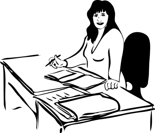 Σκίτσο μιας γυναίκας στο τραπέζι — Διανυσματικό Αρχείο