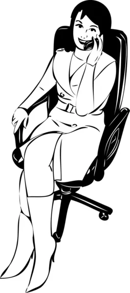Szkic dziewczyny na krześle, rozmawia przez telefon — Wektor stockowy