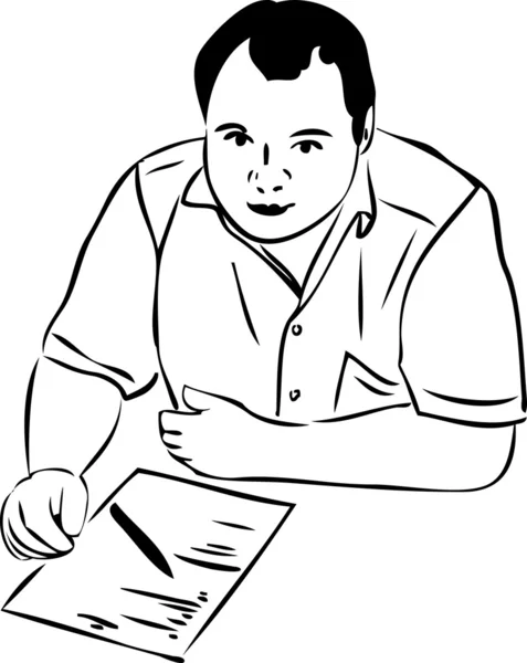 Croquis des hommes à la table écrivant sur papier — Image vectorielle