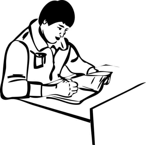 Skica chlápek sedí u stolu — Stockový vektor