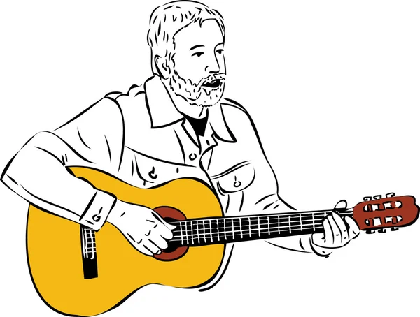 Schizzo di un uomo con la barba che suona la chitarra — Vettoriale Stock