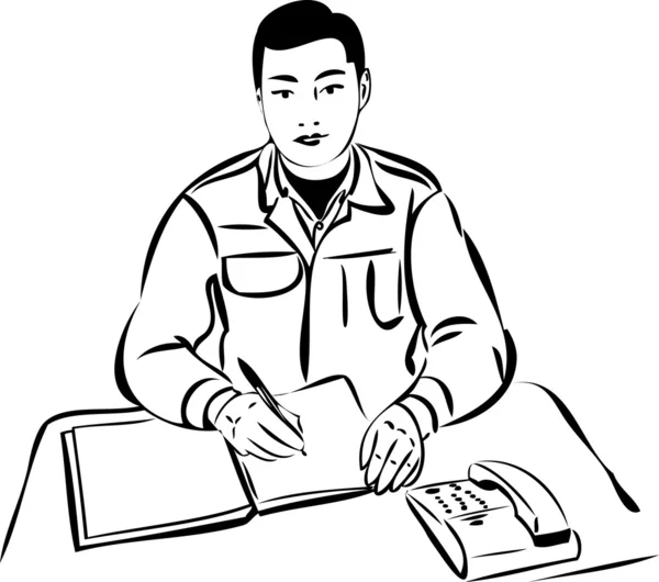 Hombre en la mesa escribiendo en un cuaderno — Vector de stock