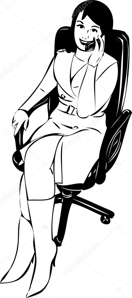 Sketch of a girl in a chair talking on the phone